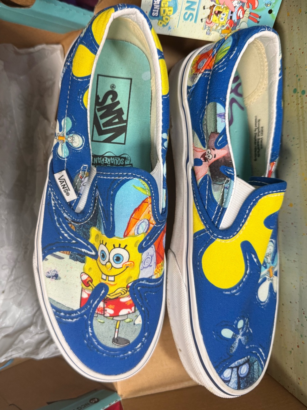 Vans Kids Slip-On Sneakers - Blue & Yellow SpongeBob Print